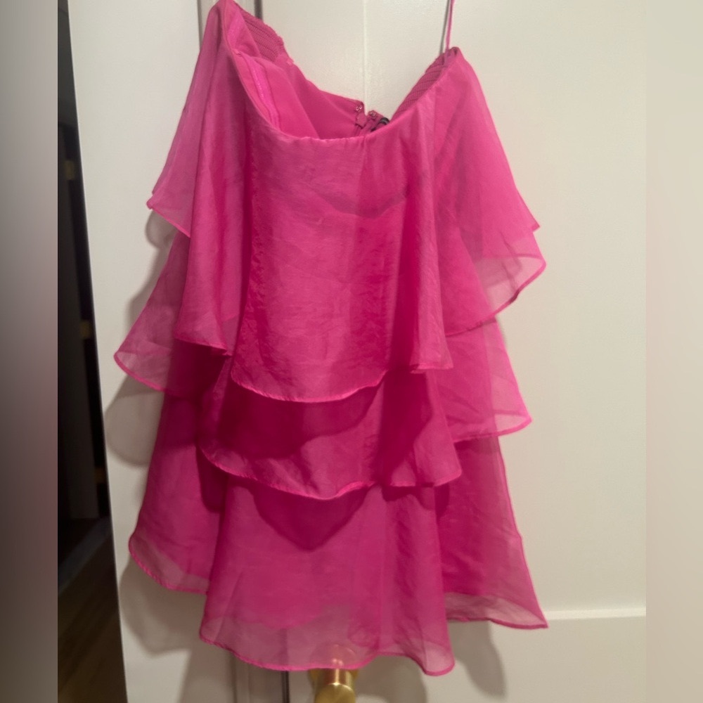 Organza tiered strapless mini dress- hot pink size M
